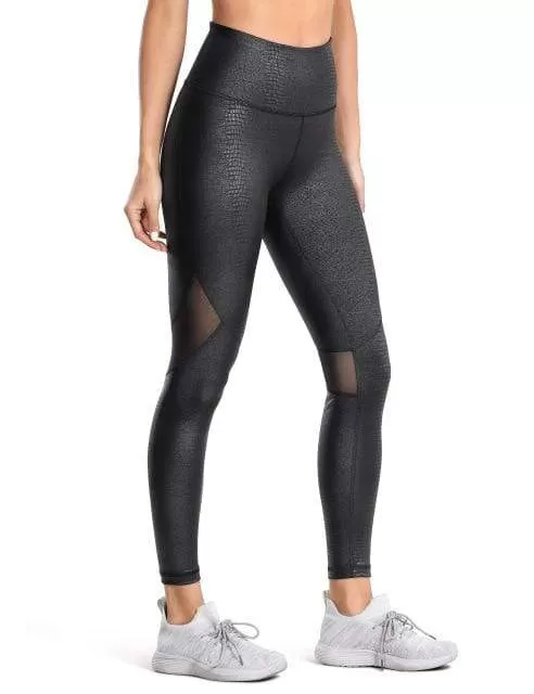 Women'S Matte Coated Faux Leather Texture Legging Workout Leggings Sport Women Fitness Mesh Tight Pants With Drawcord