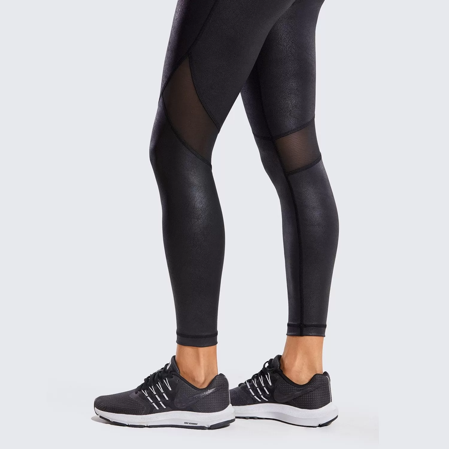 Women'S Matte Coated Faux Leather Texture Legging Workout Leggings Sport Women Fitness Mesh Tight Pants With Drawcord