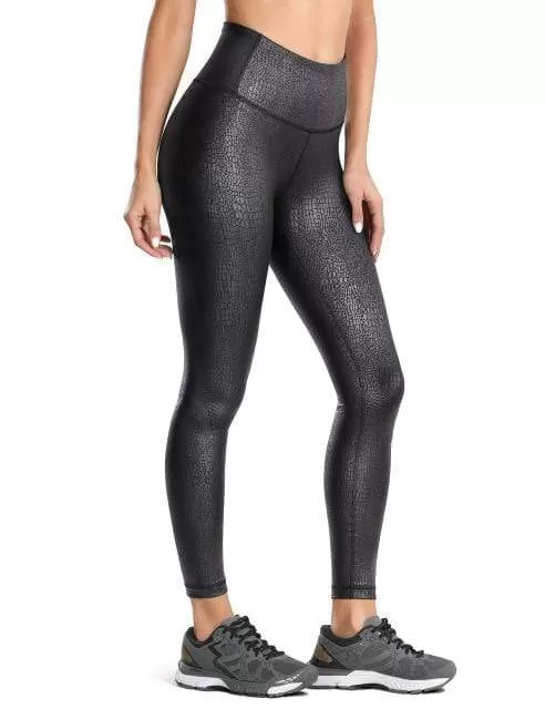 Women'S Matte Coated Faux Leather Texture Legging Workout Leggings Sport Women Fitness Mesh Tight Pants With Drawcord