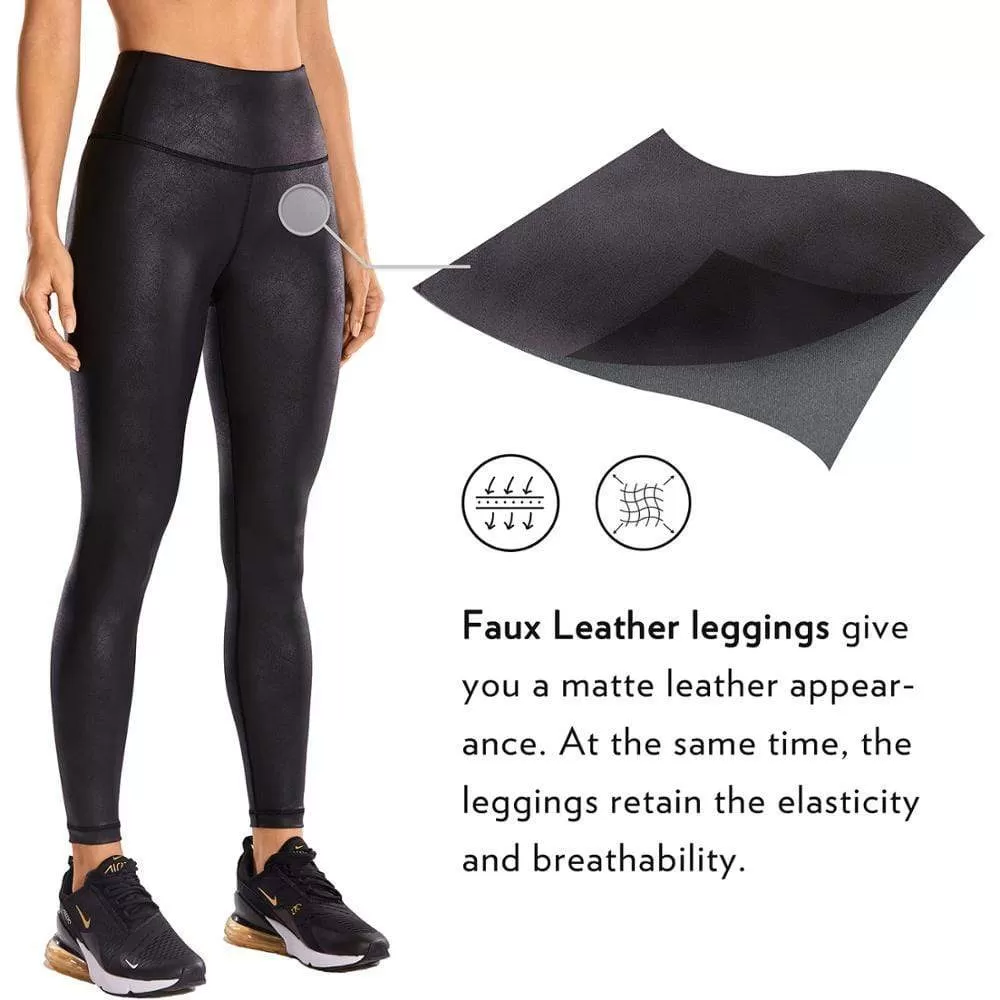 Women'S Matte Coated Faux Leather Texture Legging Workout Leggings Sport Women Fitness Mesh Tight Pants With Drawcord