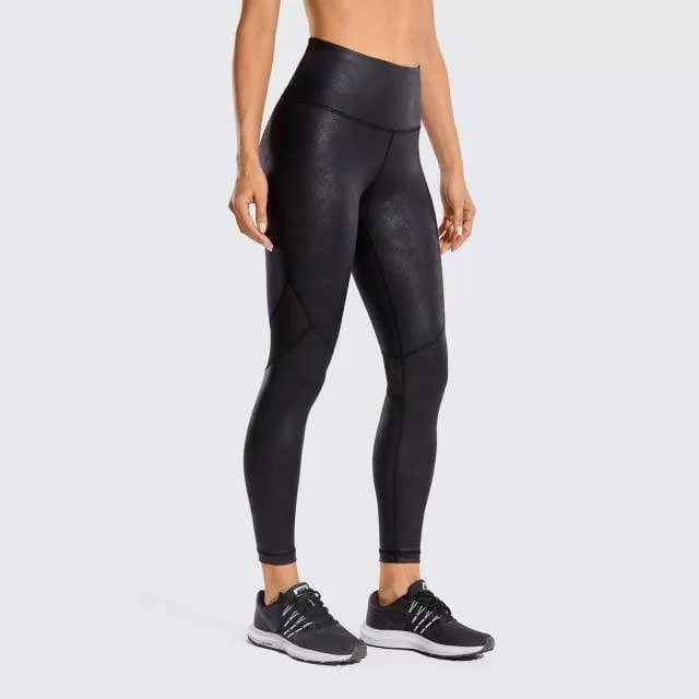 Women'S Matte Coated Faux Leather Texture Legging Workout Leggings Sport Women Fitness Mesh Tight Pants With Drawcord