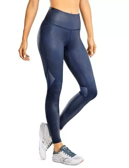 Women'S Matte Coated Faux Leather Texture Legging Workout Leggings Sport Women Fitness Mesh Tight Pants With Drawcord