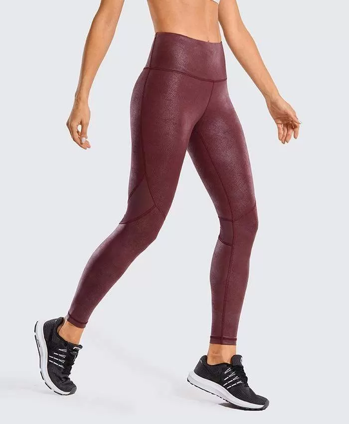 Women'S Matte Coated Faux Leather Texture Legging Workout Leggings Sport Women Fitness Mesh Tight Pants With Drawcord