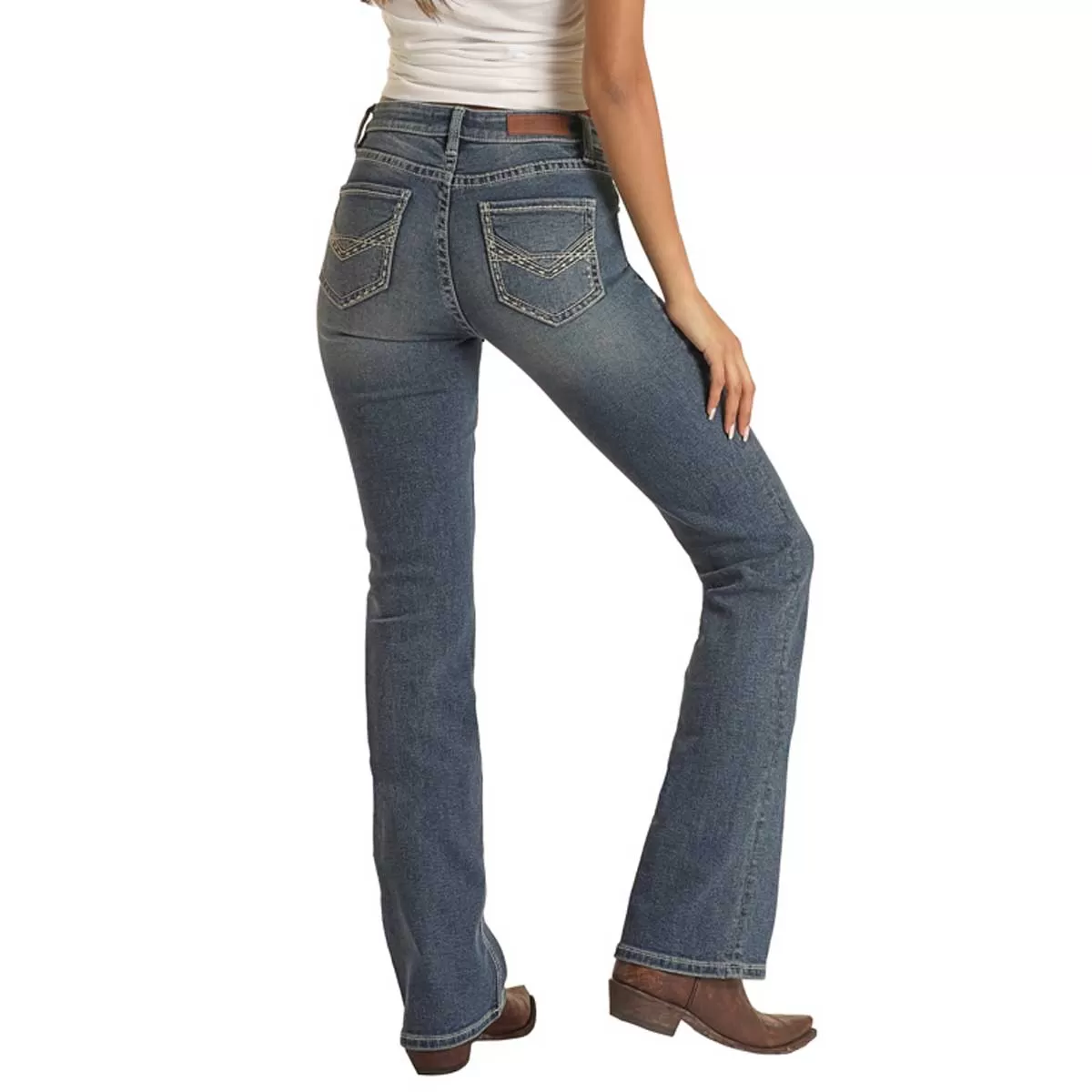 Women's Rock & Roll Cowgirl Mid Rise Denim Jeans - Royal