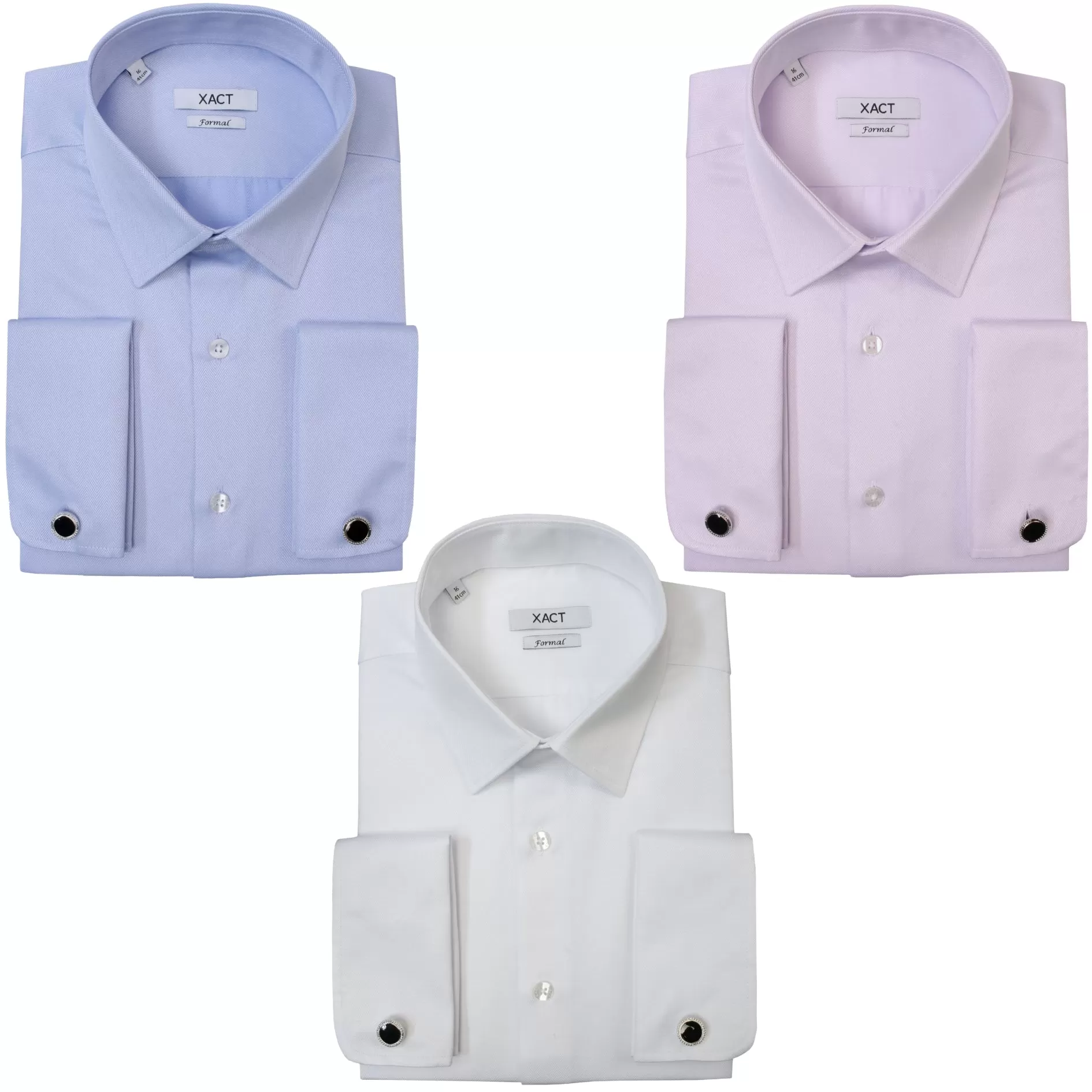 Xact Mens Herringbone Double Cuff Long Sleeved Formal/ Dress Shirt - Cufflinks Included