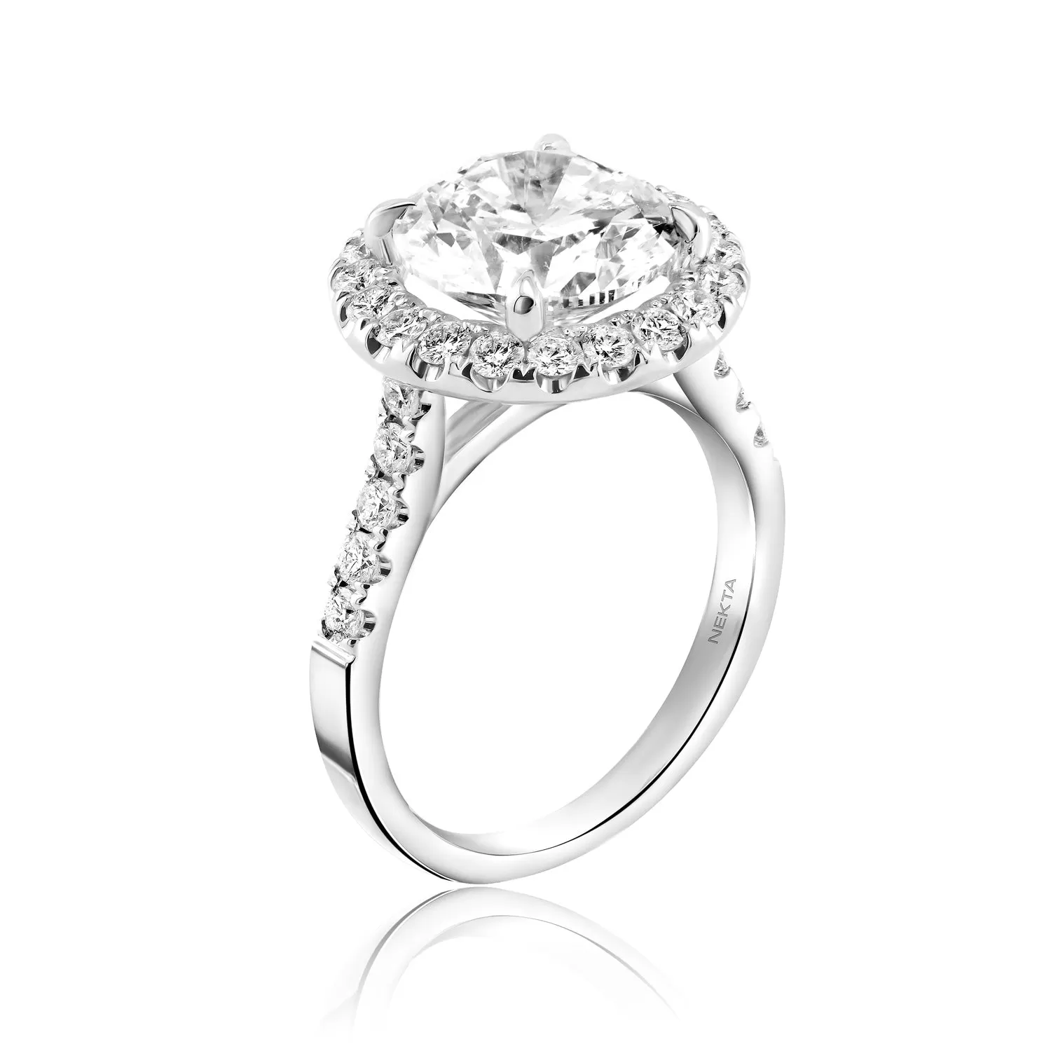 ZETA 5 CARAT ROUND CUT E COLOR VS2 CLARITY HALO DIAMOND ENGAGEMENT RING 18K WHITE GOLD CERTIFIED 4 CT E VS2 BY MIKE NEKTA